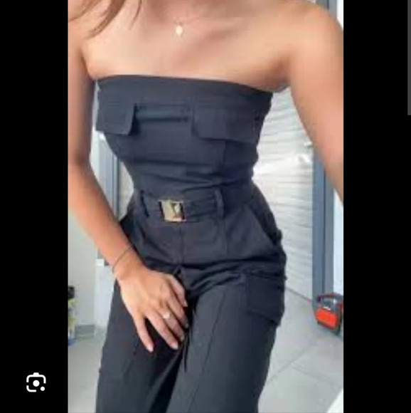 Zara Black Modern Strapless Jumpsuit - Picture 2 of 2